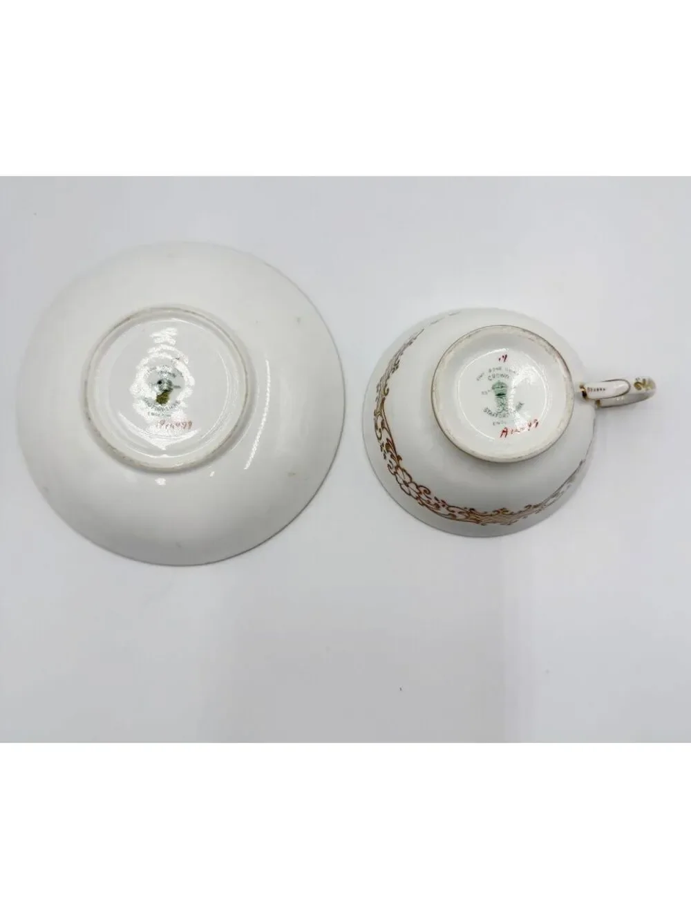 Crown Staffordshire Vintage Teacup Saucer Green Gold Floral Bone China A14099